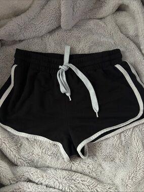 SHEIN Black Athletic Shorts with White Trim and Drawstring